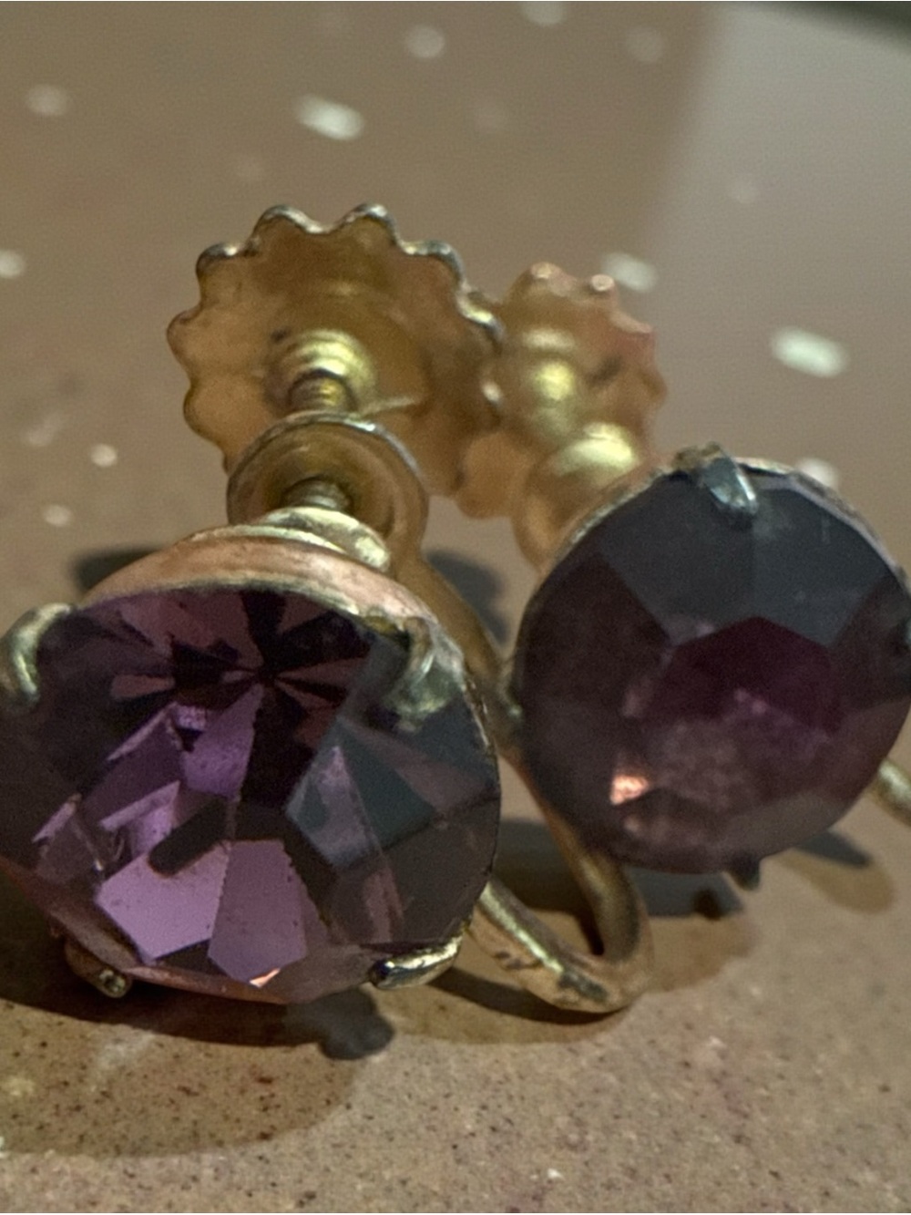 Vintage Signed Coro Script Amethyst Rhinestone Screw Back Earrings Gold Tone